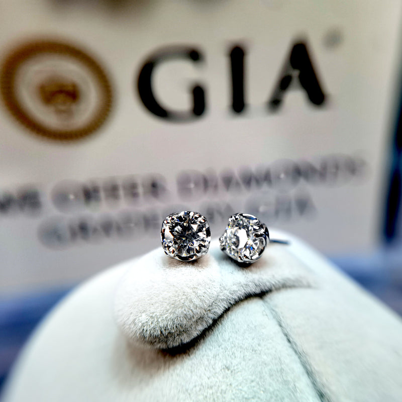 64份 D色 VS2 GIA證書 顯大款4爪鑲嵌 18K黃金鑽石耳環