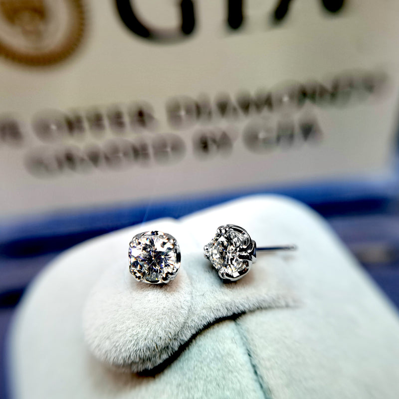 64份 D色 VS2 GIA證書 顯大款4爪鑲嵌 18K黃金鑽石耳環