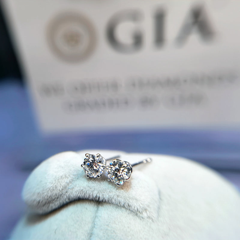 1.00卡 E色 SI2 GIA證書 顯大款6爪鑲嵌 18K黃金鑽石耳環